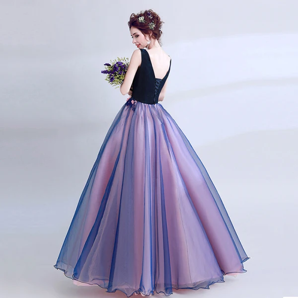 Chic / Beautiful Navy Blue Prom Dresses 2018 A-Line / Princess V-Neck Sleeveless Appliques Lace Pearl Floor-Length / Long Ruffle Backless Formal Dresses