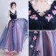 Chic / Beautiful Navy Blue Prom Dresses 2018 A-Line / Princess V-Neck Sleeveless Appliques Lace Pearl Floor-Length / Long Ruffle Backless Formal Dresses