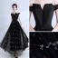 Modern / Fashion Black Prom Dresses 2018 A-Line / Princess Amazing / Unique Off-The-Shoulder Short Sleeve Embroidered Floor-Length / Long Backless Formal Dresses