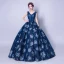 Schöne Marineblau Ballkleider 2018 Ballkleid V-Ausschnitt Ärmellos Perle Schleife Stoffgürtel Drucken Lange Rüschen Rückenfreies Festliche Kleider