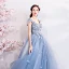 Élégant Bleu Ciel Robe De Bal 2018 Robe Boule V-Cou Sans Manches Appliques Fleur Faux Diamant Cristal Perlage Longue Volants Dos Nu Robe De Ceremonie