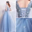 Élégant Bleu Ciel Robe De Bal 2018 Robe Boule V-Cou Sans Manches Appliques Fleur Faux Diamant Cristal Perlage Longue Volants Dos Nu Robe De Ceremonie