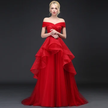 Schöne Rot Ballkleider 2017 A Linie Off Shoulder V Ausschnitt Kurze Ärmel Sweep Pinsel Zug Rüschen Rückenfreies Festliche Kleider