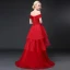 Schöne Rot Ballkleider 2017 A Linie Off Shoulder V-Ausschnitt Kurze Ärmel Sweep / Pinsel Zug Rüschen Rückenfreies Festliche Kleider