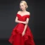 Schöne Rot Ballkleider 2017 A Linie Off Shoulder V-Ausschnitt Kurze Ärmel Sweep / Pinsel Zug Rüschen Rückenfreies Festliche Kleider