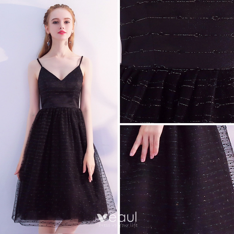 Modest Simple Black Homecoming Graduation Dresses 2018 A-Line Princess Spaghetti Straps