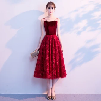 Chic Beautiful Red Homecoming Graduation Dresses 2018 A Line Princess Spaghetti Straps Sleeveless Appliques Lace Sequins Tea Length Ruffle Backless Formal Dresses