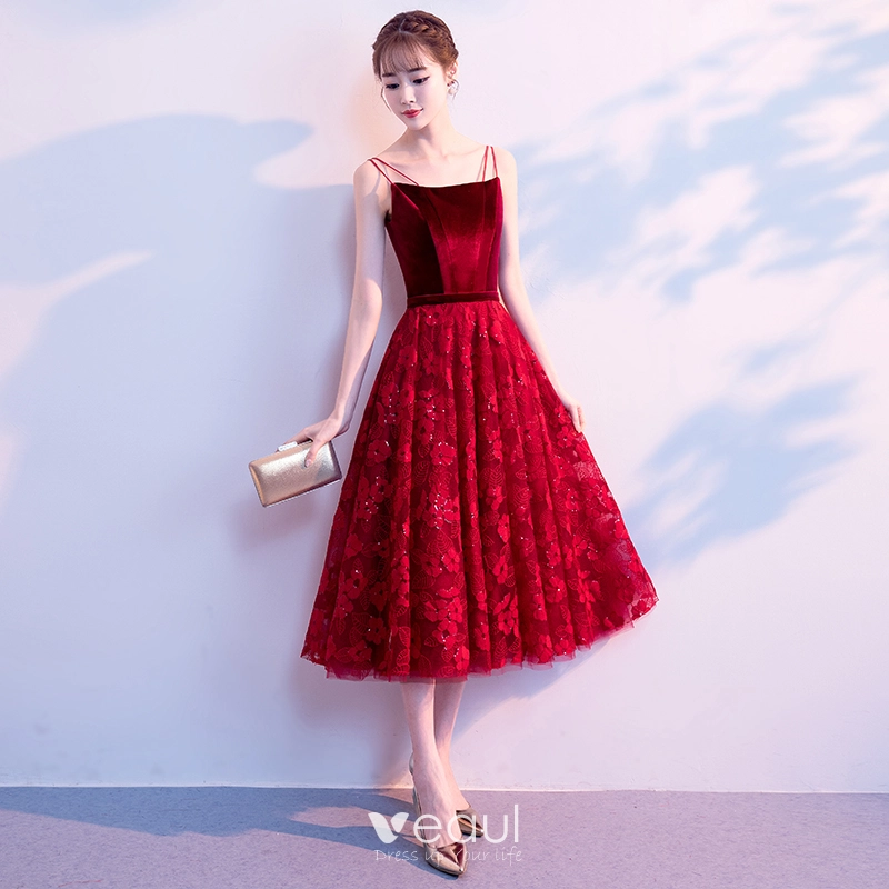 red lace graduation dress Red Lace Sequins A Line Spaghetti Straps Short Homecoming Dresses, MH680