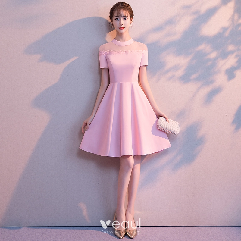chinese dress ladies Anecdote U-Neckline Knee Length Dress Hot Pink
