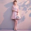 Simple Rougissant Rose Transparentes de retour Robe De Graduation 2018 Princesse Encolure Dégagée Manches Courtes Courte Volants Robe De Ceremonie