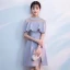 Simple Gris Transparentes de retour Robe De Graduation 2018 Princesse Encolure Dégagée Manches Courtes Courte Volants Fendue devant Robe De Ceremonie