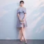 Simple Gris Transparentes de retour Robe De Graduation 2018 Princesse Encolure Dégagée Manches Courtes Courte Volants Fendue devant Robe De Ceremonie