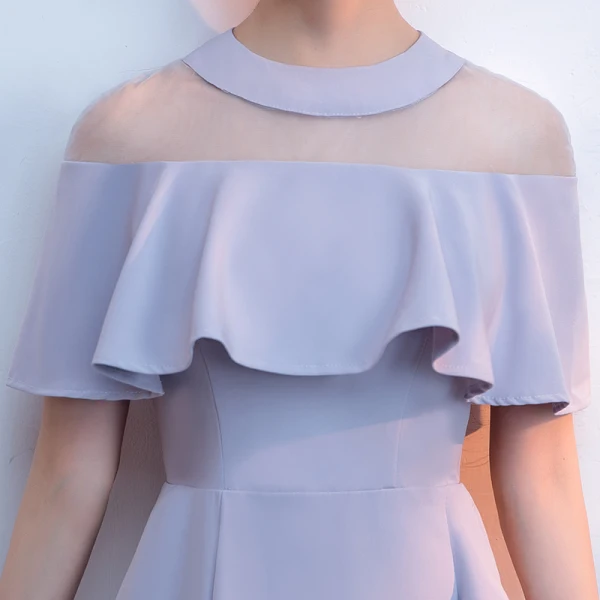Simple Gris Transparentes de retour Robe De Graduation 2018 Princesse Encolure Dégagée Manches Courtes Courte Volants Fendue devant Robe De Ceremonie