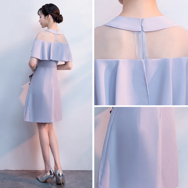 Simple Gris Transparentes de retour Robe De Graduation 2018 Princesse Encolure Dégagée Manches Courtes Courte Volants Fendue devant Robe De Ceremonie