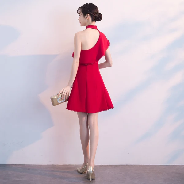 Chic / Beautiful Red Homecoming Graduation Dresses 2018 A-Line / Princess Halter Strapless Sleeveless Short Ruffle Formal Dresses