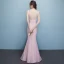 Chic / Belle Rougissant Rose Transparentes Robe De Soirée 2018 Trompette / Sirène Encolure Dégagée Sans Manches Appliques En Dentelle Perlage Longue Volants Dos Nu Robe De Ceremonie