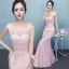 Chic / Belle Rougissant Rose Transparentes Robe De Soirée 2018 Trompette / Sirène Encolure Dégagée Sans Manches Appliques En Dentelle Perlage Longue Volants Dos Nu Robe De Ceremonie