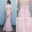 Chic / Belle Rougissant Rose Transparentes Robe De Soirée 2018 Trompette / Sirène Encolure Dégagée Sans Manches Appliques En Dentelle Perlage Longue Volants Dos Nu Robe De Ceremonie