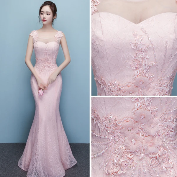 Chic / Belle Rougissant Rose Transparentes Robe De Soirée 2018 Trompette / Sirène Encolure Dégagée Sans Manches Appliques En Dentelle Perlage Longue Volants Dos Nu Robe De Ceremonie