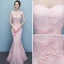 Chic / Belle Rougissant Rose Transparentes Robe De Soirée 2018 Trompette / Sirène Encolure Dégagée Sans Manches Appliques En Dentelle Perlage Longue Volants Dos Nu Robe De Ceremonie
