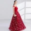 Chic / Beautiful Red Evening Dresses  2017 A-Line / Princess Pearl V-Neck Sleeveless Sequins Floor-Length / Long Ruffle Pierced Formal Dresses
