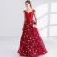 Chic / Beautiful Red Evening Dresses  2017 A-Line / Princess Pearl V-Neck Sleeveless Sequins Floor-Length / Long Ruffle Pierced Formal Dresses