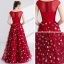 Chic / Beautiful Red Evening Dresses  2017 A-Line / Princess Pearl V-Neck Sleeveless Sequins Floor-Length / Long Ruffle Pierced Formal Dresses