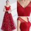 Chic / Beautiful Red Evening Dresses  2017 A-Line / Princess Pearl V-Neck Sleeveless Sequins Floor-Length / Long Ruffle Pierced Formal Dresses