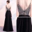 Luxe Noire Chiffon Robe De Soirée 2018 Empire Bretelles Spaghetti Sans Manches Faux Diamant Perlage Longue Volants Dos Nu Robe De Ceremonie