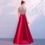 Luxury / Gorgeous Red Evening Dresses  2018 A-Line / Princess High Neck Short Sleeve Rhinestone Beading Sequins Floor-Length / Long Ruffle Formal Dresses