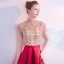 Luxury / Gorgeous Red Evening Dresses  2018 A-Line / Princess High Neck Short Sleeve Rhinestone Beading Sequins Floor-Length / Long Ruffle Formal Dresses