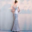 Scintillantes Argenté Paillettes Robe De Soirée 2018 Trompette / Sirène V-Cou Sans Manches Longueur Cheville Volants Dos Nu Robe De Ceremonie