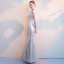 Scintillantes Argenté Paillettes Robe De Soirée 2018 Trompette / Sirène V-Cou Sans Manches Longueur Cheville Volants Dos Nu Robe De Ceremonie