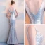 Scintillantes Argenté Paillettes Robe De Soirée 2018 Trompette / Sirène V-Cou Sans Manches Longueur Cheville Volants Dos Nu Robe De Ceremonie