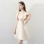 Modest / Simple Champagne Homecoming Graduation Dresses 2018 A-Line / Princess Off-The-Shoulder Short Sleeve Short Ruffle Backless Formal Dresses