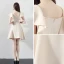 Modest / Simple Champagne Homecoming Graduation Dresses 2018 A-Line / Princess Off-The-Shoulder Short Sleeve Short Ruffle Backless Formal Dresses