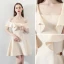 Modest / Simple Champagne Homecoming Graduation Dresses 2018 A-Line / Princess Off-The-Shoulder Short Sleeve Short Ruffle Backless Formal Dresses