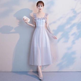 Modest Simple Grey Homecoming Graduation Dresses 2018 A Line Princess Square Neckline Sleeveless Tea Length Ruffle Backless Formal Dresses