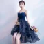 Bling Bling Bleu Marine Robe De Cocktail 2018 Princesse Bustier Sans Manches Glitter Paillettes Asymétrique Volants Dos Nu Robe De Ceremonie