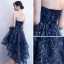 Bling Bling Bleu Marine Robe De Cocktail 2018 Princesse Bustier Sans Manches Glitter Paillettes Asymétrique Volants Dos Nu Robe De Ceremonie