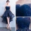 Bling Bling Bleu Marine Robe De Cocktail 2018 Princesse Bustier Sans Manches Glitter Paillettes Asymétrique Volants Dos Nu Robe De Ceremonie