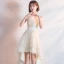Chic / Belle Champagne Robe De Cocktail 2018 Princesse De l'épaule Manches Courtes Appliques En Dentelle Faux Diamant Asymétrique Volants Dos Nu Robe De Ceremonie