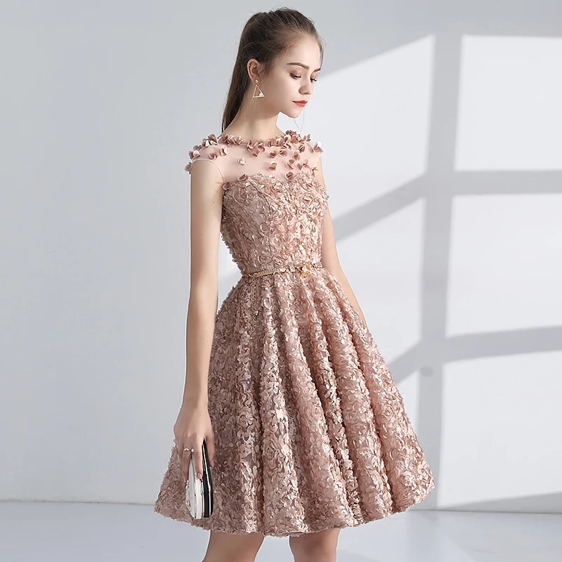 Chic Beautiful Champagne Homecoming Graduation Dresses 2017 A-Line Princess Scoop Neck