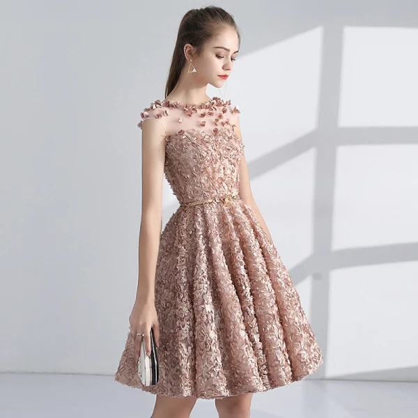 Chic Beautiful Champagne Homecoming Graduation Dresses 2017 A-Line Princess Scoop Neck