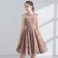 Chic / Beautiful Champagne Homecoming Graduation Dresses 2017 A-Line / Princess Scoop Neck Sleeveless Appliques Flower Metal Sash Short Pierced Formal Dresses
