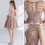 Chic / Beautiful Champagne Homecoming Graduation Dresses 2017 A-Line / Princess Scoop Neck Sleeveless Appliques Flower Metal Sash Short Pierced Formal Dresses