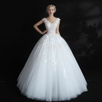 Vintage Originale Salle Robe De Mariée 2017 En Dentelle Appliques Perle Paillettes V Cou Sans Manches Dos Nu Longue Blanche Robe Boule
