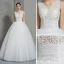 Schöne Ivory / Creme Brautkleider 2018 Ballkleid V-Ausschnitt Ärmellos Rückenfreies Perle Applikationen Mit Spitze Perlenstickerei Lange Rüschen