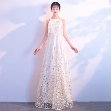 Chic Belle Champagne Robe De Soirée 2018 Princesse Bustier 1 2 Manches Glitter Paillettes Longue Volants Robe De Ceremonie