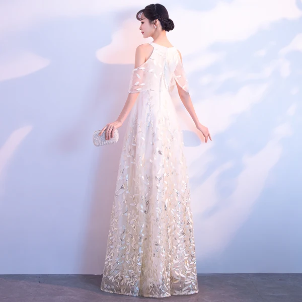 Chic / Belle Champagne Robe De Soirée 2018 Princesse Bustier 1/2 Manches Glitter Paillettes Longue Volants Robe De Ceremonie